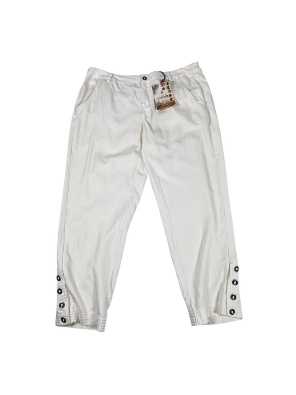 NWT Vintage Y2K Da-Nang Capri Pants Sz L Ivory Silk Cotton Blend Rare